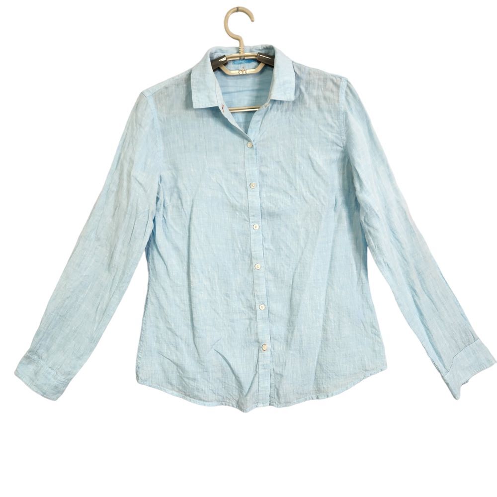 J McLaughlin Button Down Shirt Women 4 Blue‎ Linen Button Up Long Sleeve  Top